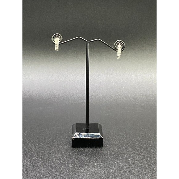 Half Hoop Earrings Crystal and Silver Tone VINTAGE - Picture 2 of 5